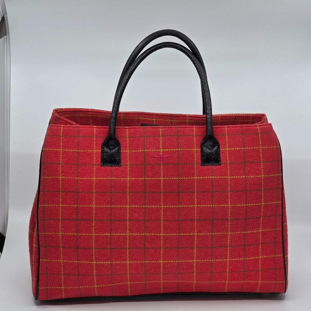 Buzz by Jane Fox Red Plaid Tweed Crossbody Satchel Tote Preppy Academia Y2K
